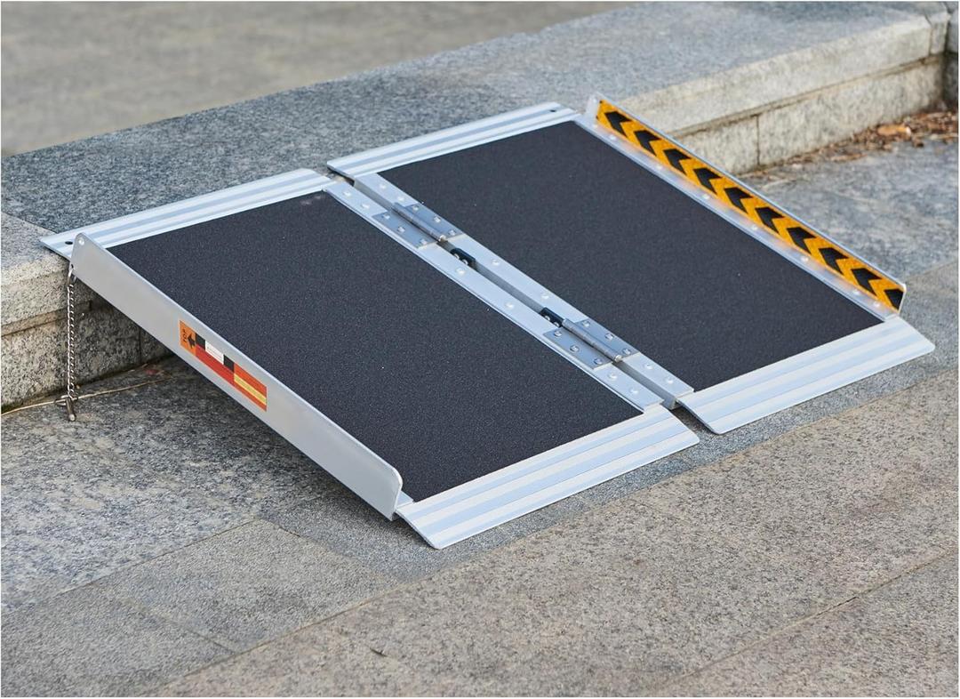 FACHNUO 2 Feet Portable Wheelchair Ramp, Non-Skid Aluminum Handicap Ramps with Handle, Folding Threshold Wheel Chair Ramp for Home Steps, Stairs, Entry, Doorways, Applicable Height 2-6 inches