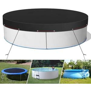 33FT Pool Cover, Solar Pool Covers for Above Ground Pools, Round Hot Tub Cover Stock Tank Cover, Waterproof and UV Resistant, with Ground Nails,Winch and Cable Black