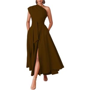 Kwunbwa One Shoulder Dresses for Women Elegant Asymmetrical A Line Flowy Formal Evening Gowns Party Cocktail Dress Large
