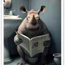 KOEUIRW Funny Rhino Bathroom Canvas Wall Art Cute Dog In Toilet Posters Black and White Animal Prints Painting Maximalist Mid Century Modern Aesthetic Wall Decor for 24x36in Unframed