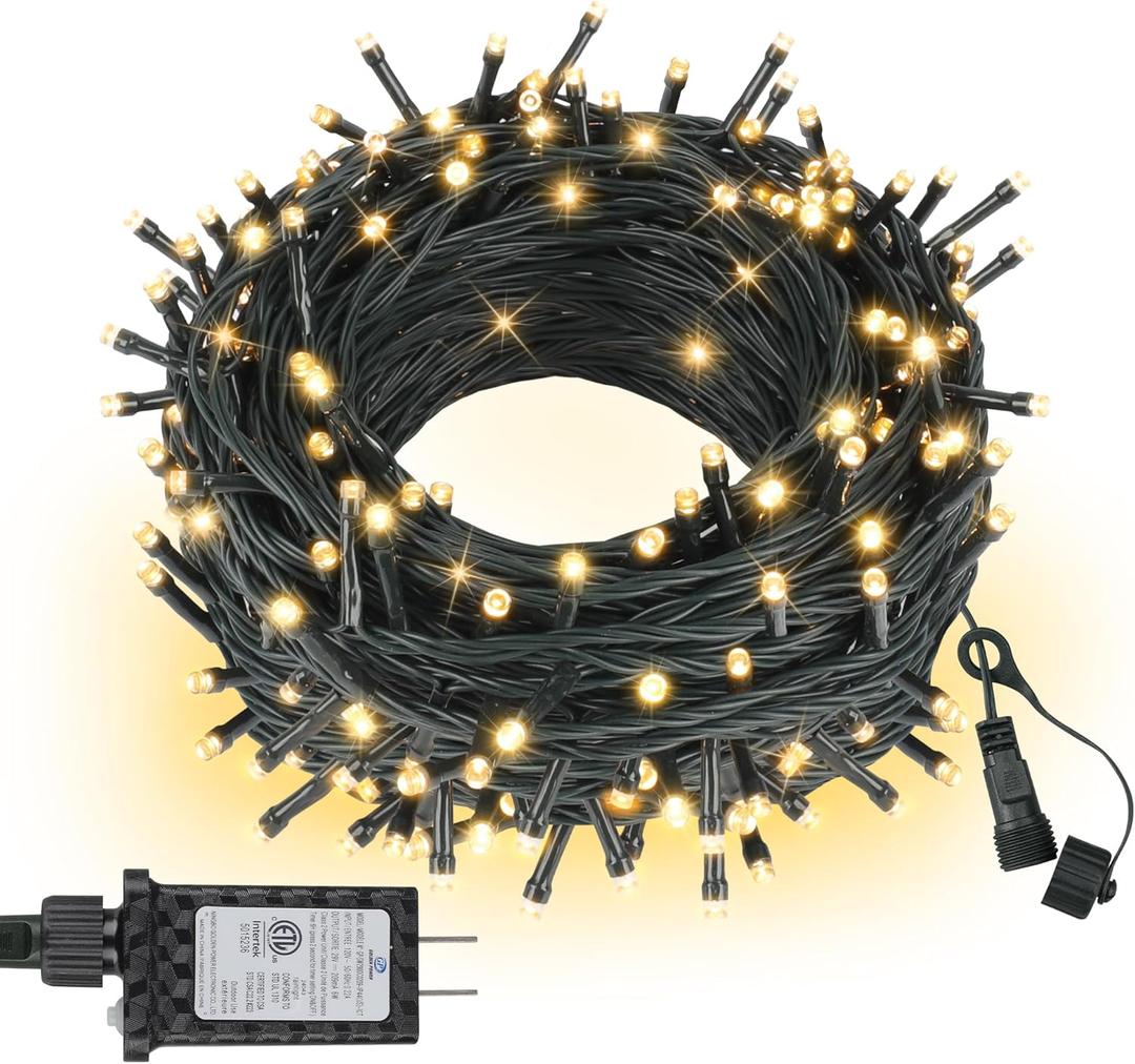 ASENEK Outdoor String Lights 99FT 300 LED Connectable 8 Modes with Timer Decorative String Lights for Xmas Tree Patio Party Warm White (Warm White Dark Green Wire)