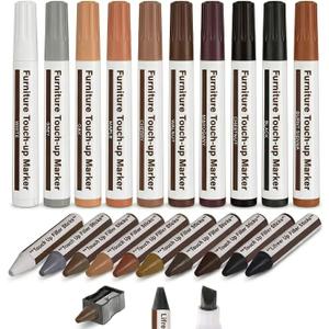 Lifreer Furniture Markers Touch Up Kit, 21 Pcs Wood Scratch Repair Kit with 10 Color Touch Up Pens, Wax Filler Sticks & Sharpener for Wood Floors, Cabinets, Tables, Desks & Bedposts