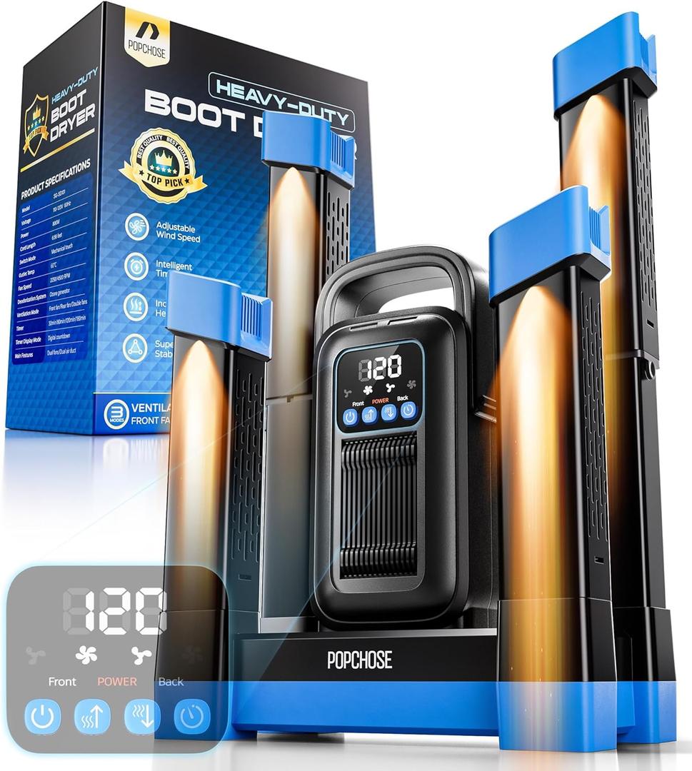 POPCHOSE Heavy-Duty Boot Dryer, Upgraded Shoe Dryer Helps Reduce Odor, Glove & Boot Warmer, Silent & Adjustable Timer (Blue)