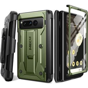 Tongate for Google Pixel Fold Case(2023), [Bulit-in Screen Protector] [Hinge Protection] Military Grade Dual Layer Shockproof Rugged Phone Case with Kickstand & Belt Clip for Pixel Fold 5G, Green