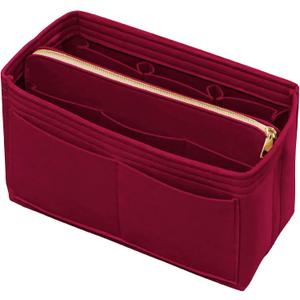 Purse Organizer Insert with Zipper Felt Bag Organizer Handbag Organizer Insert Bag in Bag Organizer with Key Chain for Tote Purse Bag Dark Red X-Large