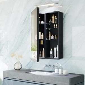 Tall Black Medicine Cabinet 20x30 Inch, Bathroom Wall Mirror Cabinet with Storage, 6-Tier Adjustable Glass Shelving, Waterproof Aluminum Frame, Quiet Soft Close, Modern Vanity Decor