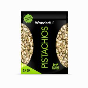 Wonderful Pistachios In Shell, Roasted & Salted Nuts, 48 Ounce Resealable Bag, Shelled Protein Snacks, Bulk Snacks, Healthy Snacks for Adults (EXP 12/17/25)