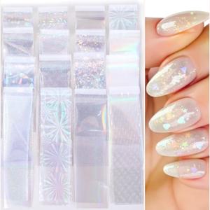 SmallCat 20 Sheets Nail Transfer Foil, Lace Nail Foil, Lace Nails Stickers, Flower Nails Foils Transfer Nail Art for DIY Acrylic Nails Manicure Wraps Decoration Women (Silver)
