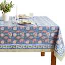 ATOSII Clover Pink 100% Cotton Fall Tablecloth, Handblock Print Rectangle Table Cover for Kitchen Dining Linen I Parties, Weddings, Outdoors, Easter Table Cloth Decor 60 X 90 Inches I 6 Seater