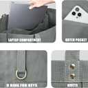 Large Canvas Tote Bag with Multi-Pockets Extra Big Shopping Beach Totes Bags Reusable Grocery Bag (Grey)