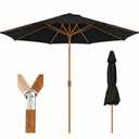 Patio Kingdom 9ft Outdoor Patio Umbrella, Market Table Umbrella with Crank and Easy Push Button Tilt, Wood Grain Frame, UPF 50+ for Pool, Garden, Deck, Backyard, Black