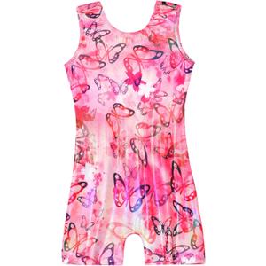 Domusgo Gymnastics Leotards for Girls Sparkly One Piece Sleeveless Tumbling Unitards (6-7 Years, Light Pink Black)