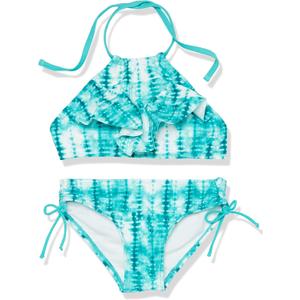 Kanu Surf Girls' Morgan Ruffle Halter Bikini 2-Piece Swimsuit, Pink, 2t (10, Willow Green Tie-dye)