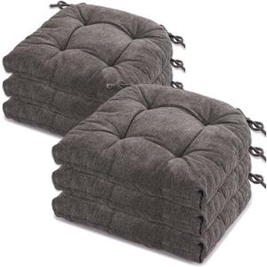 Chair Cushions for Dining Chairs Set of 6, Tufted Textured and Non-Slip Kitchen Chair Cushions Pads with Ties, Seat Cushions for Kitchen Patio Office Chairs, Dark Gray