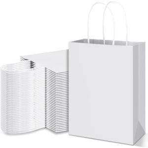 Yexiya 200 Pcs Paper Wine Bags Bulk with Handle Kraft Gifts Bags for Bottles Gifts Wedding Valentine's Day Birthday Housewarming Party (6 x 3 x 8 Inch,White)