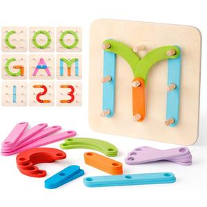 Coogam Wooden Letter Number Construction Puzzle Educational Stacking Blocks Toy Set Shape Color Sorter Pegboard Activity Board Sort Game for Kids Gift Preschool Learning STEM Toy