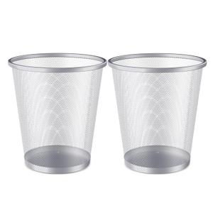 MoNiBloom 3-Gallon Mesh Trash Can for Office Small Metal Wire Garbage Bin Wastebasket for Home Bedroom Under Desk Dorm Room Lightweight Open-Top Waste Paper Basket Recyling Container (Silver, 2-Pack)