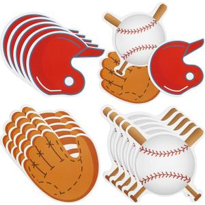 Gejoy 90 Pieces Baseball Cutouts for Bulletin Board Baseball Paper Cutouts Gloves Hat Ball Cut Outs for Sports Theme Birthday Party Decorations, 3 Styles and 4.7 Inch Long