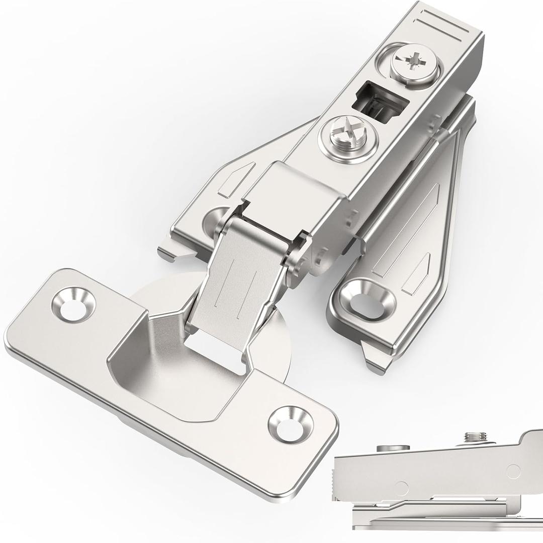 1/8", 1/4", 3/8", 5/16" Overlay Soft Close Concealed Hinge for Face Frame Door  Frameless Door, 3D Clip-on Plate, Self Closing Hidden Satin Nickel, 105 Angle, H=3, Half Overlay, 10 Pack