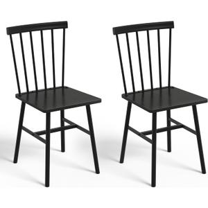 Black Windsor Dining Chairs Set of 2, Upgraded Modern Rustic Wood Chair | Farmhouse Dining Room Chairs for 2 with Thickened Metal Steel Frame for Kitchen, Dining Room, Restaurant, Cafe, Hotel