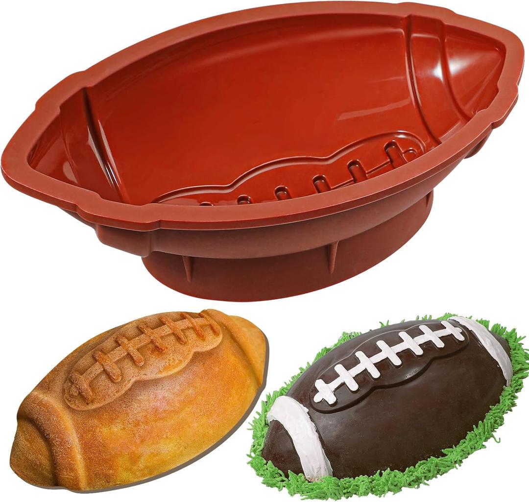 Webake Football Cake Pan 12 Inch Nonstick Football Shaped Silicone Mold for Baking, 3D Breakable Chocolate Mold, Sports-Themed Party