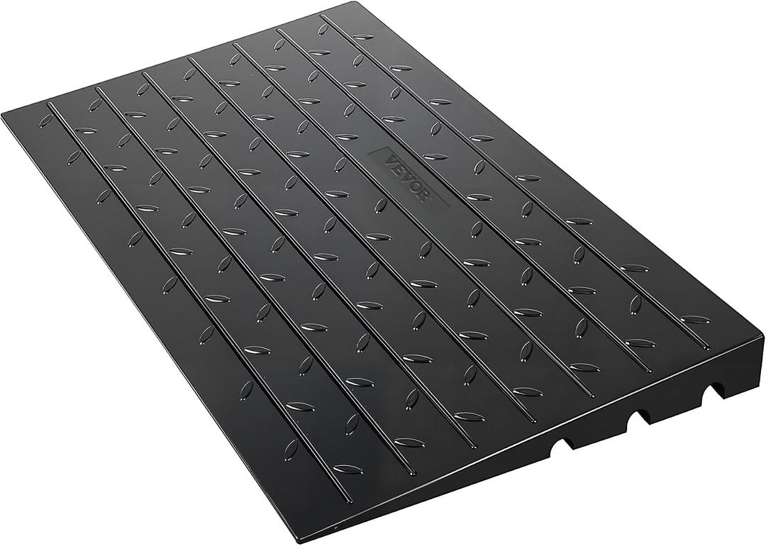 VEVOR 3" Rise Rubber Threshold Ramp, 3 Channels Cord Cover Door Ramp, No-Slip Surface, 2200 Lbs Load Capacity Rubber Ramp for for Home Doorways Driveways Curb Home Steps, 41.8" L x 24" W x 3" H, 53lbs