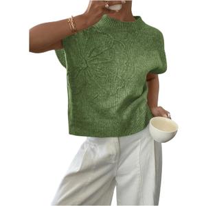 SOLY HUX Women's Short Sleeve Sweater 3D Floral Sweaters Pullover Tank Tops Knit Vest Trendy Fashion Clothing Army Green Small