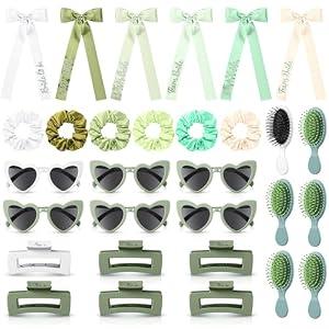 Suncalla 30 Pcs Sage Green Bridesmaid Proposal Gifts Scrunchies Hair Claw Camp Bachelorette Bow Clip Sunglass Combs Hair Accessories for Wedding Bridal Shower Women Party Favors