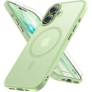 Miracase Magnetic for iPhone 17 Case (Compatible with MagSafe) with Screen Protector Military-Grade Protection, Anti-Fingerprint Translucent Matte Phone Cover for iPhone 17 6.3 inch, Matcha Green