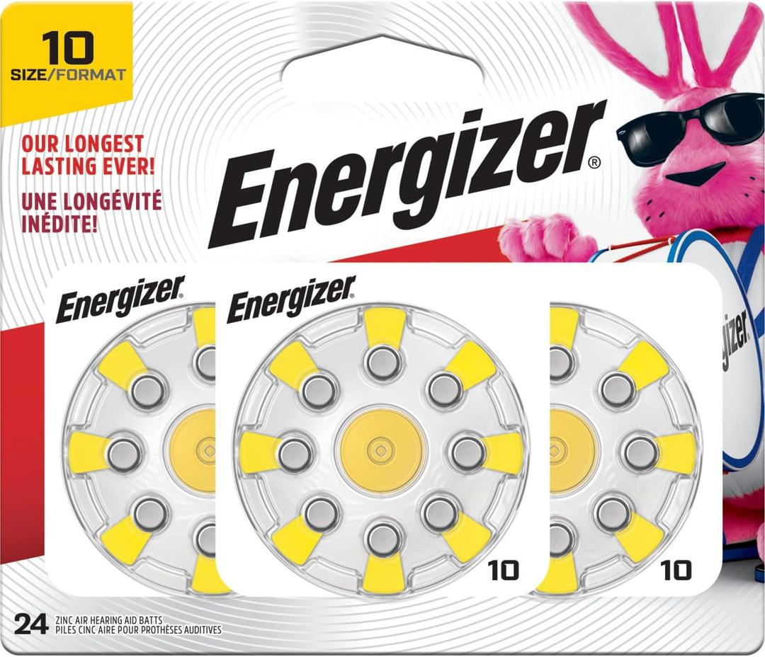 Energizer Hearing Aid Batteries, EZ Turn & Lock (Battery), Size 10 (24 Count) (Yellow Tab)