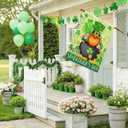 Happy St Patricks Day Gnome House Flag Burlap 28x40 Double Sided, Green Leprechaun Hat Shamrock Lucky Clover Holiday Party Sign Large Flags Yard Outdoor Decorations DF656-28