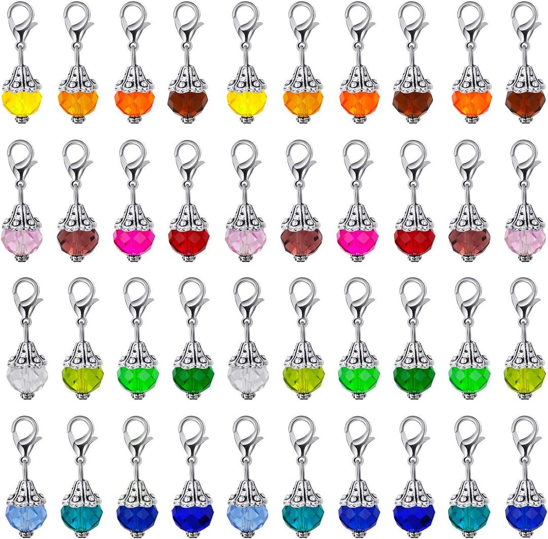 Hicarer 40 Pieces Crystal Dangle Charms Pendants Glass Drop Beads Handmade Dangle Bead Charms with Silver Cap for Jewelry Making Necklace Earring Accessory, Assorted Colors