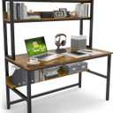 Aquzee Computer Desk with Hutch, 47“W x 23.6" D Desk with Shelves, Tall Home Office Desk with Bookshelf, Metal Legs Study Table with Upper Storage Shelf for Study Writing/Workstation