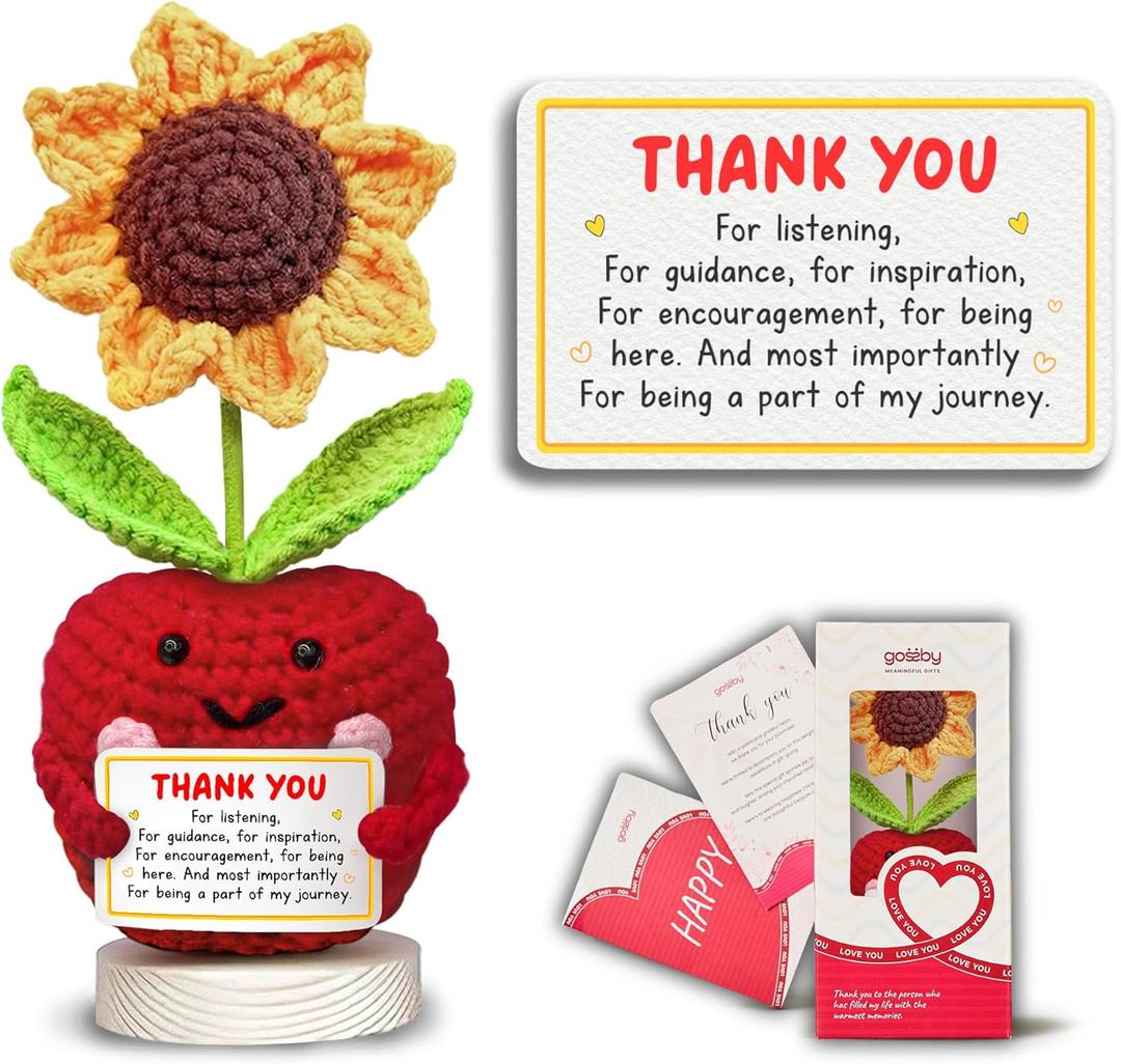 Gossby Appreciation Gift for Women - Handmade Positive Apple Crochet - Thank You for Listening - Thank You, Christmas, Birthday, Positive Gift for Teacher, Mom, Friend, Coworker - Knitted Decor