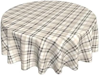 Classic Neutral Color Plaid Circle Tablecloth Stain Resistant Table Cloths Holiday Tablecloth for Dining, Party, Buffet, Wedding