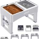 UPSKY 3-in-1 Elevated Dog Bowls: Slow Feeder, Adjustable Stand, No Spill Dispenser - Stainless Steel Food & Water Bowl for Small to Medium Dogs, White