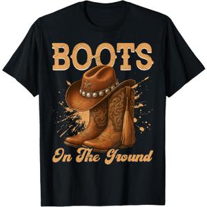Boots On The Ground Cowboy Boots Rodeo Western Cowgirl T-Shirt Size 2XL