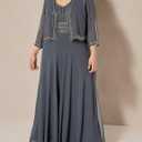 J Kara Womens Plus Size Jacket Dress with Beaded Trim (Blue)