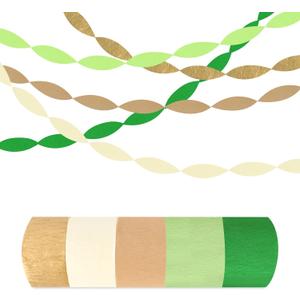 3 x 5 Rolls Green & Gold Crepe Paper Streamers, Crepe Paper Craft for Wedding Baby Shower Birthday Bridal Party Engagement Decorations Supplies
