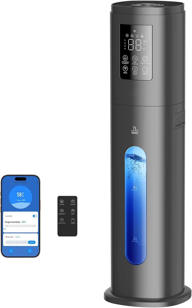 Humidifiers for Bedroom Large Room, 7L/1.85Gal Quiet Humidifiers with 350ML/H Large Mist Speed,Smart App & Remote Control, Cool Mist Humidifier for Baby & Home