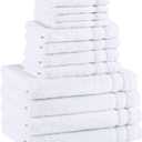 Comfort Spaces Towel Set for Bathroom 12 Piece Luxury Bath Towel Set 4 Hand Towel for Bathroom 4 Washcloth 4 Large Bath White Towel Sets 100% Cotton Quick Dry Towel Zero Twist Soft Lightweight Hotel