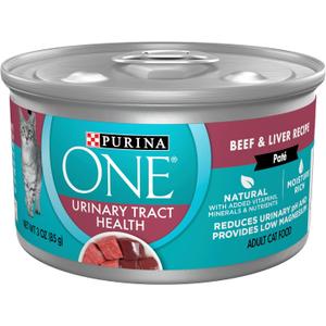 Purina ONE Urinary Tract Health, Natural Pate Wet Cat Food, Urinary Tract Health Beef & Liver Recipe - (Pack of 24) 3 oz. Pull-Top Cans BB: 03/2026