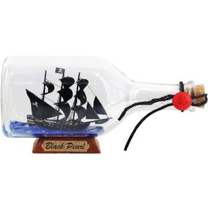 Black Pearl Caribbean Pirate Model Ship in a Bottle Glass Ornament Table top Nautical Home Decoration Mayflower USS Constitution USCG Eagle Gift for boy (Black Pearl 9)