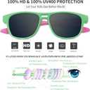 Kids Sunglasses TPEE Unbreakable Frame Polarized Sports Glasses with Adjustable Strap For Boys Girls Age 5-12 (Green Pink Frame/Grey Lens)