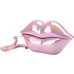 Advanced Home Telephone, Interesting Mouth Lip-Shaped , Funny Pink Lip Plastic Telephone Cable, Wire Phone Home Decoration, A for Friends or Families House Phone