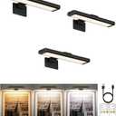 EZVALO Picture Light for Wall, Rechargeable 2400mAh Battery Lights Wireless with IR Remote, 3 Color & Dimmable Magnetic 7.8'' LED Lights Display for Painting, Living Room, Gallery, Bedroom(Black-3P)