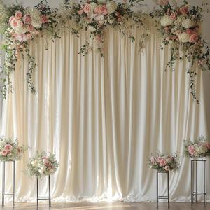 Ivory Backdrop Curtains for Wedding Parties, 10x7FT Wrinkle Free Photo Backdrop Curtains for Wedding Birthday Party Baby Shower, Fabric Drape with Rod Pockets 5ft x 7ft, 2 Panels
