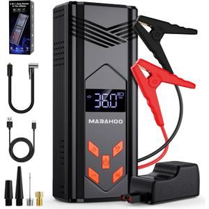 Jump Starter with Air Compressor, 3000A Car Jumper Starter Portable Battery Pack with 150PSI Tire Inflator, 12V Jump Box for Car Charger Battery Booster with LCD Display (Up 9L Gas/8L Diesel Engine) (Black)