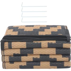 6x9FT Black Brown Outdoor Carpet, Large Camping Mat, Reversible Plastic Woven Lawn Mats Suitable for Patios, Decks, Benches, Picnics, and Other Outside Spaces
