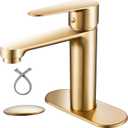 Brushed Gold Bathroom Faucet Single Handle Single Hole Basin Vanity Modern One Hole RV Bathroom Faucet with Pop-up Drain Suitable for 1 Hole or 3 Hole (Brushed Gold)